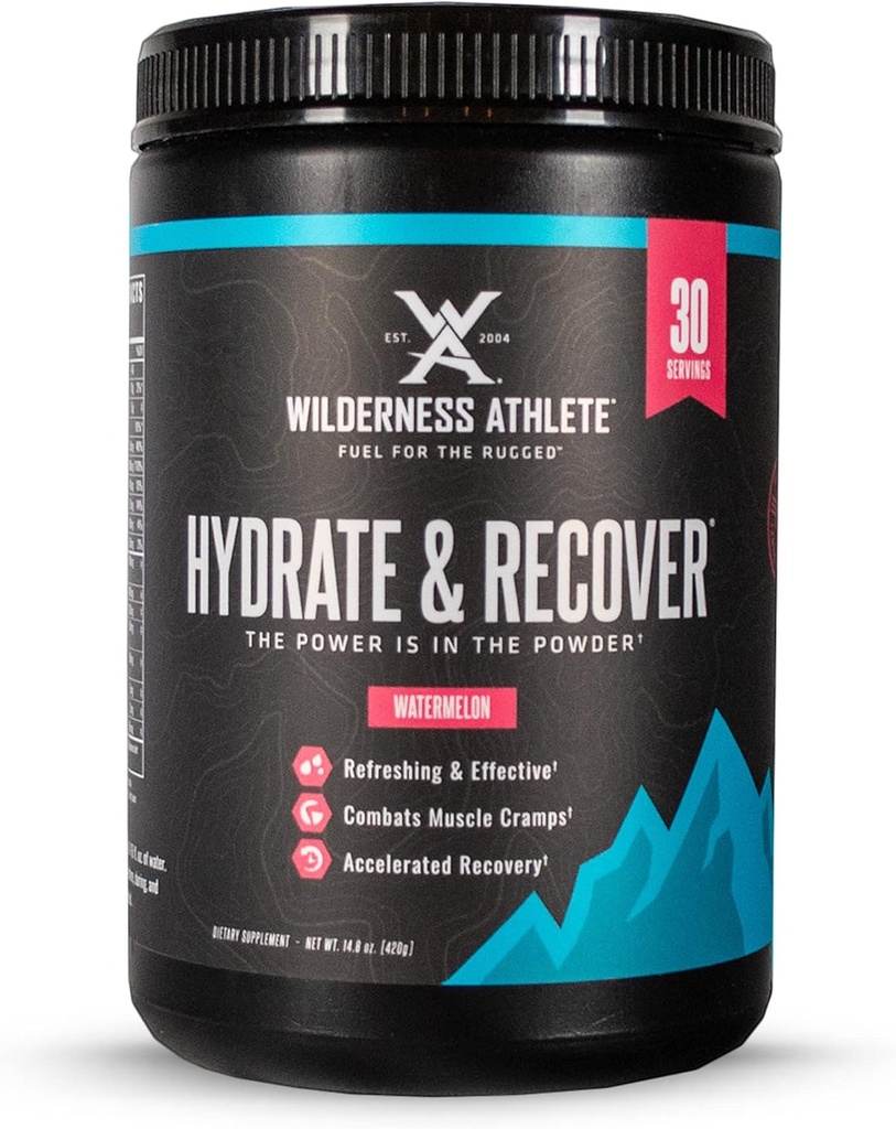 Wilderness Athlete - Hydrate & Recover | Liquid Hydration Powder Electrolyte Drink Mix - Recover Faster with Bcaas - Hydrate Powder with 1000mg of Vitamin C - 30 Serving Tub (Watermelon)