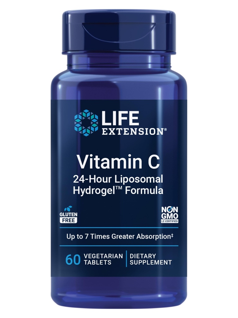 Life Extension C-vitamin 24-timers Liposomal Hydrogel ™ Formel, absorberer bedre end standard C-vitamin op til 24 timer, får mest ud af dine C-vitamin, Glutenfri, Non- GMO, Vegetarisk, 60 tabletter