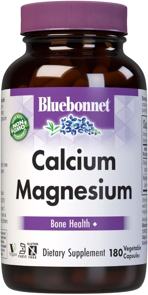 Bluebonnet Nutrition Calcium & Magnesium, Knoglehygiejne *, Soy- Free, Gluten- Free, Non- GMO, Vegan, Kosher Parve, 180 Vegetabilske kapsler, 60 Servering