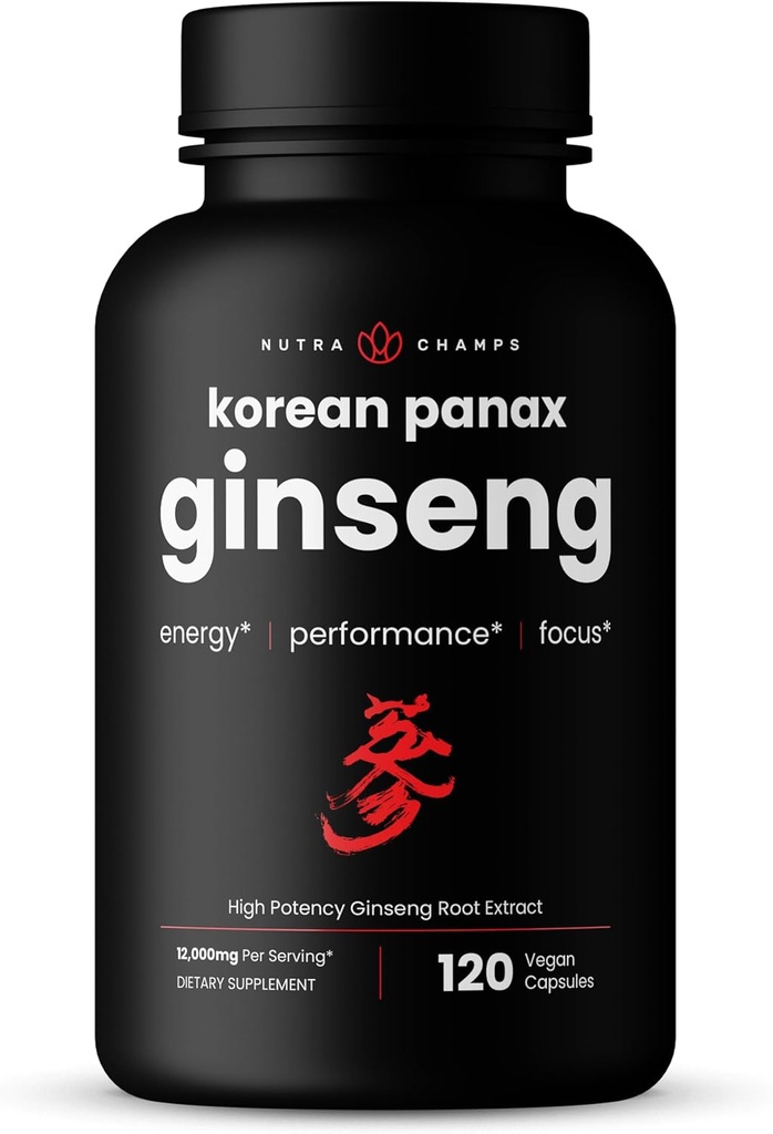 NutraChamps Korean Red Panax Ginseng Capsules | Extra Strength Ginsenosides for Energy, Focus, Performance, Vitality & Immune Support | Korean Ginseng Root Extract (120, Red)