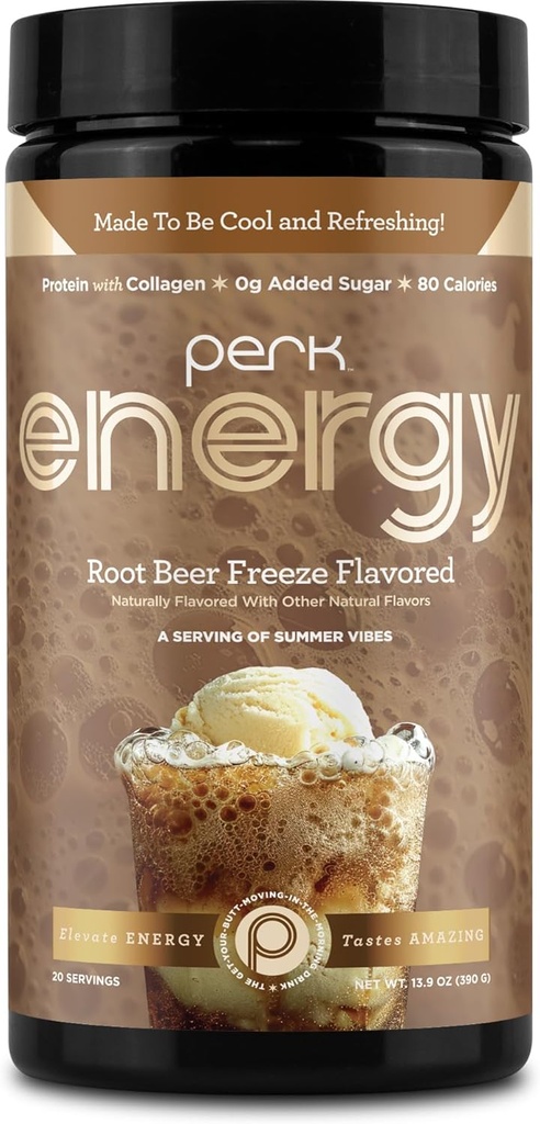 Perk Energy Original Root Beer Freeze Flavored (20 Servere) - Gluten Free, Soy Free og Peanut Free