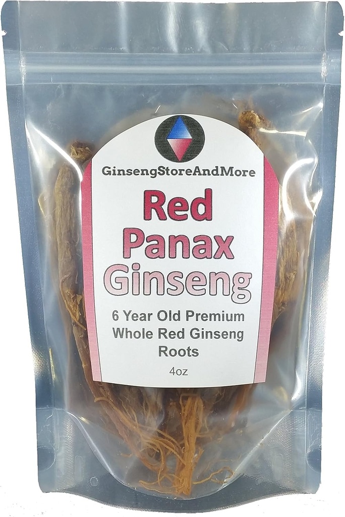 Red Panax Ginseng 1-16oz | 6 Year Old Whole Roots | Korean Red Ginseng | Premium Grade, Very Large | High Ginsenosides for Energy, Mental Health and Performance for Men & Women (4oz)