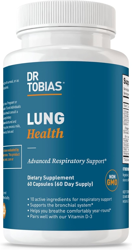 Dr. Tobias Lung Health Supplement with Vitamin C, Butterbur, Quercetin & Bromelain, Advanced Lung Cleanse Detox Formula for Bronchial & Respiratory System, Non-GMO, 60 Capsules, 60 Servings