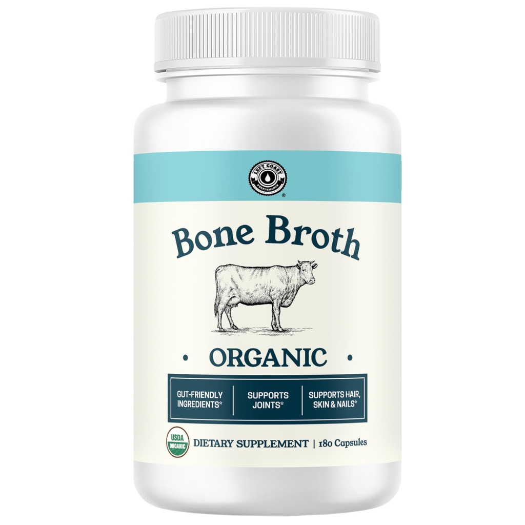 Grass- Fed Bone Broth Kapsler med Collagen fra Organic Bone Broth Powder. Kollagen supplement til negle, hår, joints og fordøjelsessygdomme * Support. Gut venlig- Ingredienser, 180 kapsler