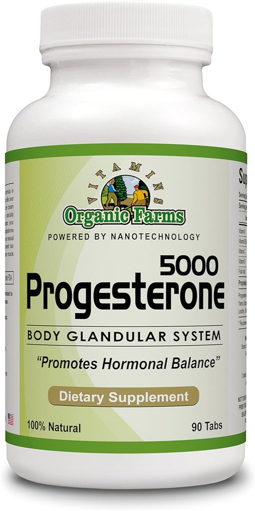Økologisk Farm Vitaminer Progesteron 5000 - Krop glandulært system Kosttilskud, 100% Natural Progesteron piller - Formel til Balance Hormon - Progesteron Supplement, 90 tabletter