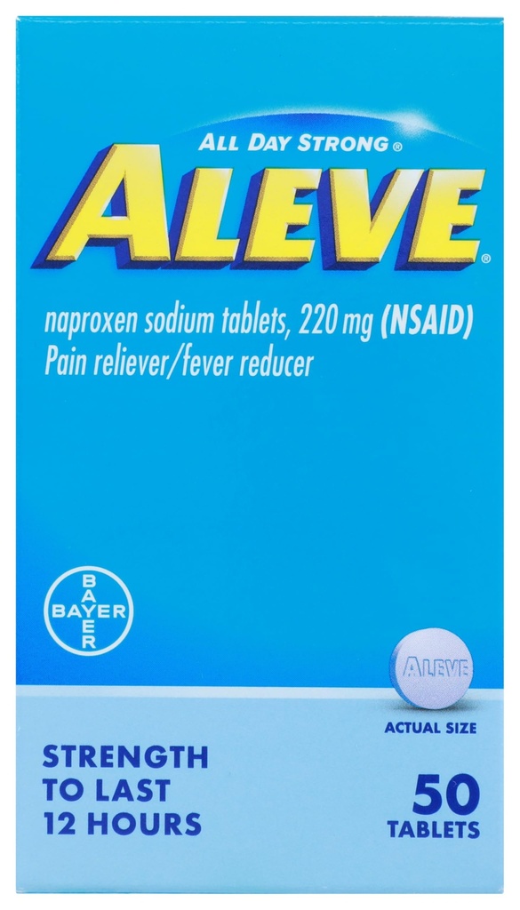 Aleve, Pain Reliever / Fever Reducer 220 mg tabletter, 50 Tælling