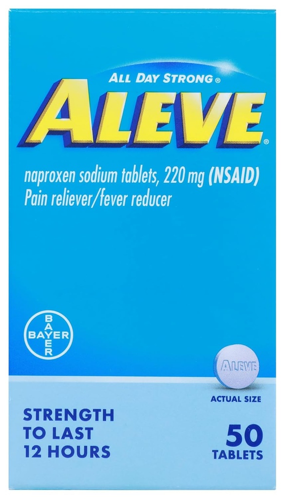 Aleve, Pain Reliever / Fever Reducer 220 mg tabletter, 50 Tælling