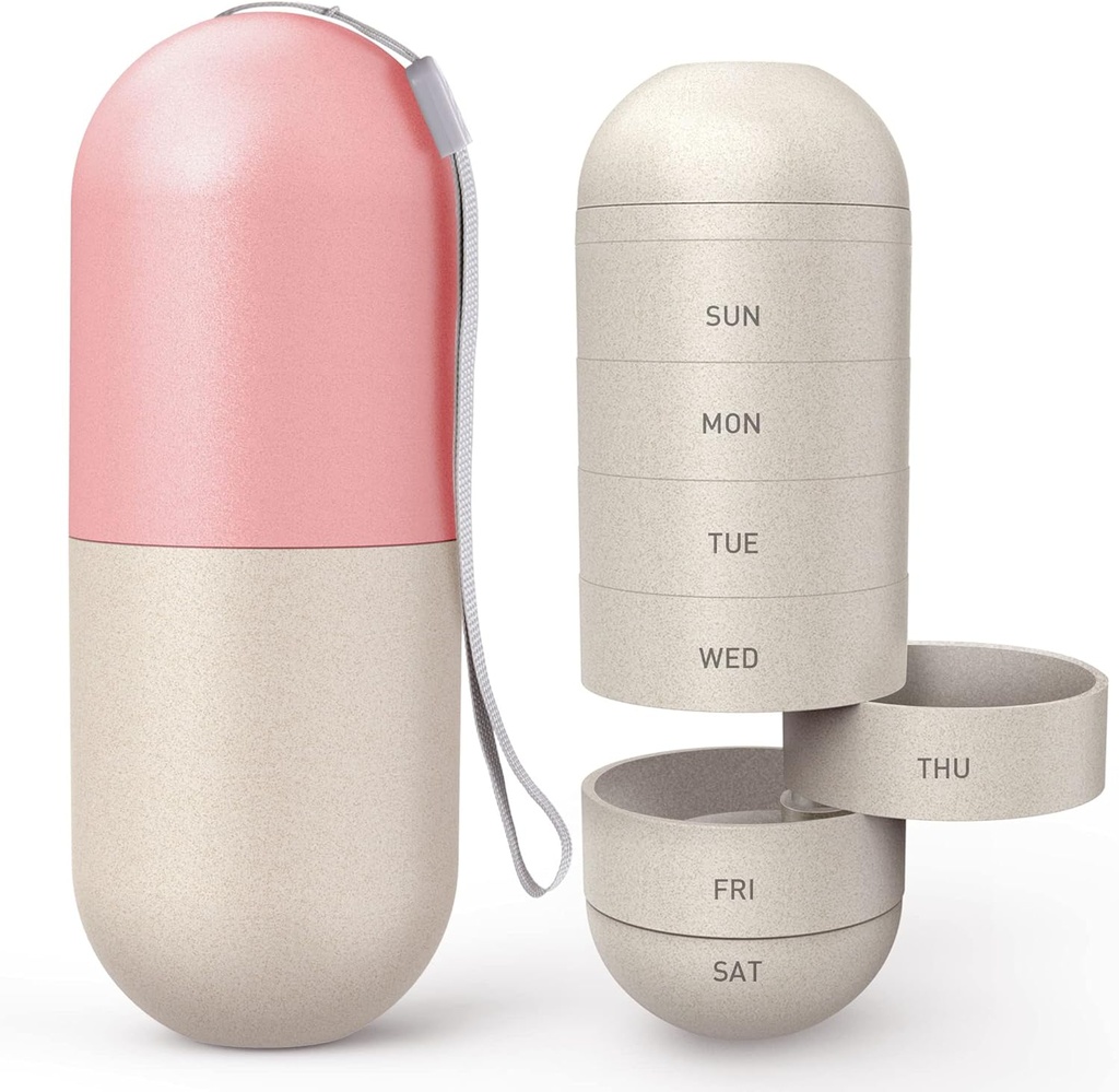 Zannaki Opgradering Stor Segment Grain Fiber Fugt Bevis Cute Weekly Pill Organizer, Laser udskæring markeringer, BPA gratis rejse vandreture 7 dag Pill Box sag til at holde piller, vitaminer, fiskeolie, Kosttilskud