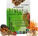 PowderVitamin Organic Ceremonial Mushroom Matcha Certified Pesticide- Free Grass- Fed Collagen Typer I & III 8 Fruiting Body Mushrooms Testet for Beta- Glucans Focus fordøjelse & Immunity 30 Serveringer