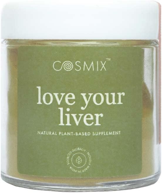 cosmix elsker din lever, afgiftning af lever & Nyre, renser blod, reducere inflation, Bhumi Amalaki, Milk Thistle, Gurkemeje, 60G - gør Upto 40 Servere, Plant- baserede Superfood Blend