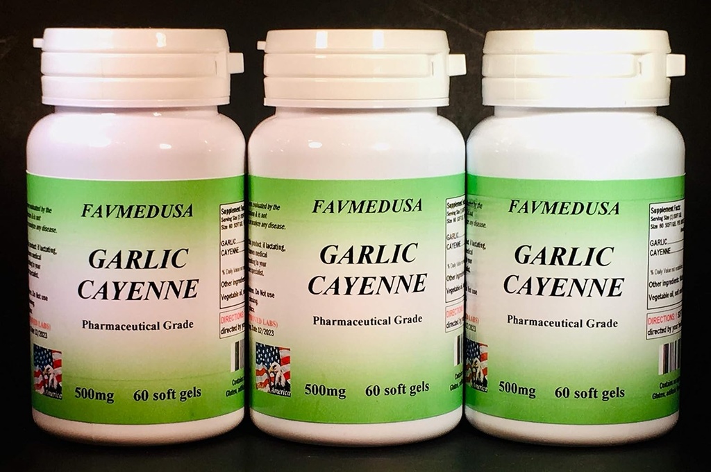 Hvidløg Cayenne, Lavet i USA - 180 (3x60) bløddele