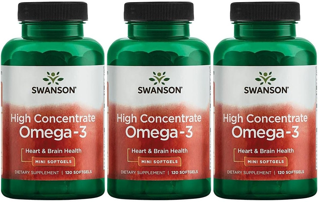 Swanson High Concentrate Omega-3 Fish Oil - Essential Fatty Acid - (120 Softgels, 680mg Each) 3 Pack