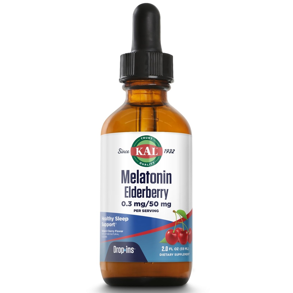 KAL 0,3 Mg Melatonin Cherry Elderberry Drinpins, 2 Fluid Ounce