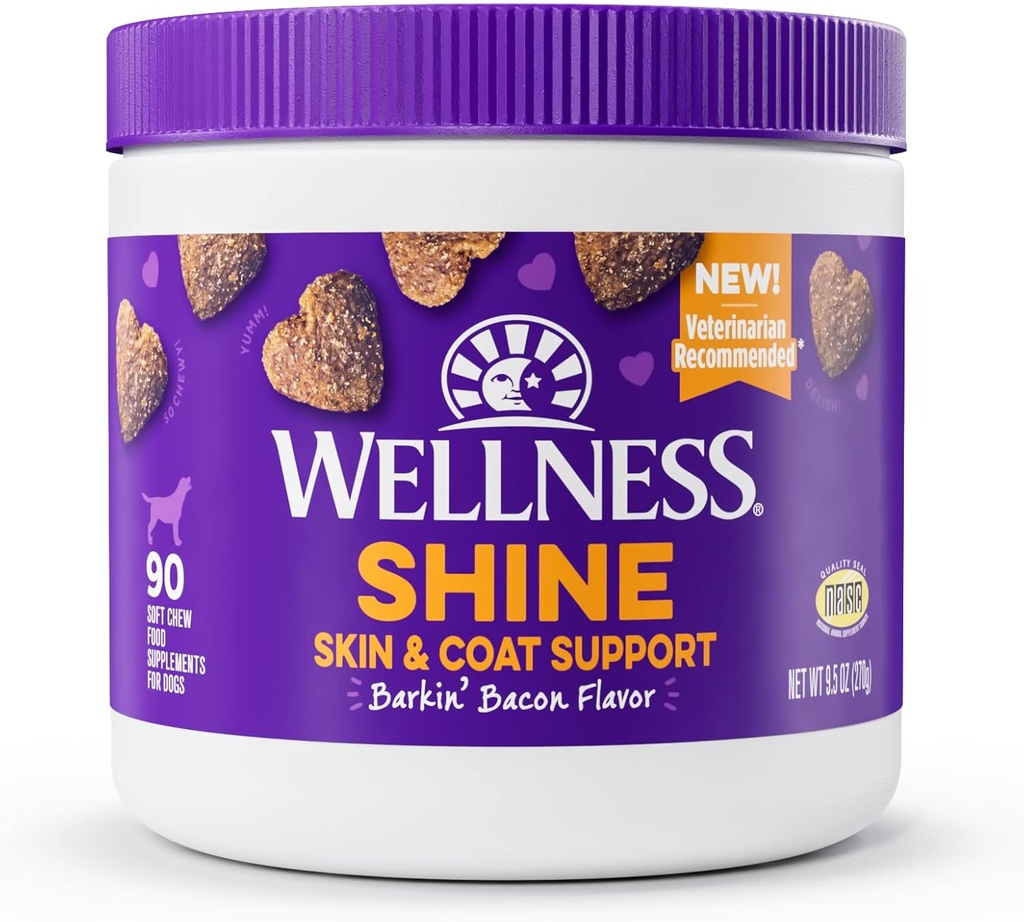 Wellness Barkin 'Bacon Flavored Soft Chew Skin & Coat Kosttilskud til hunde, 90 Greve