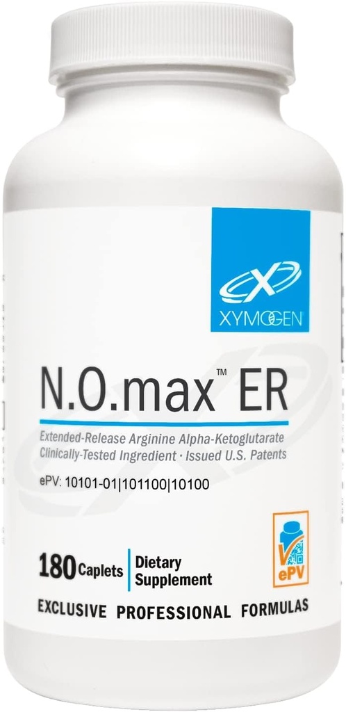 XYMOGEN N.O.max ER - Extende- Release Nitrooxide Precursor Arginin Alpha- Ketoglutarat til at understøtte hjerte-kar-sundhed - Optimerer muskelfunktion + tilpasning til motion (180 kapsler)