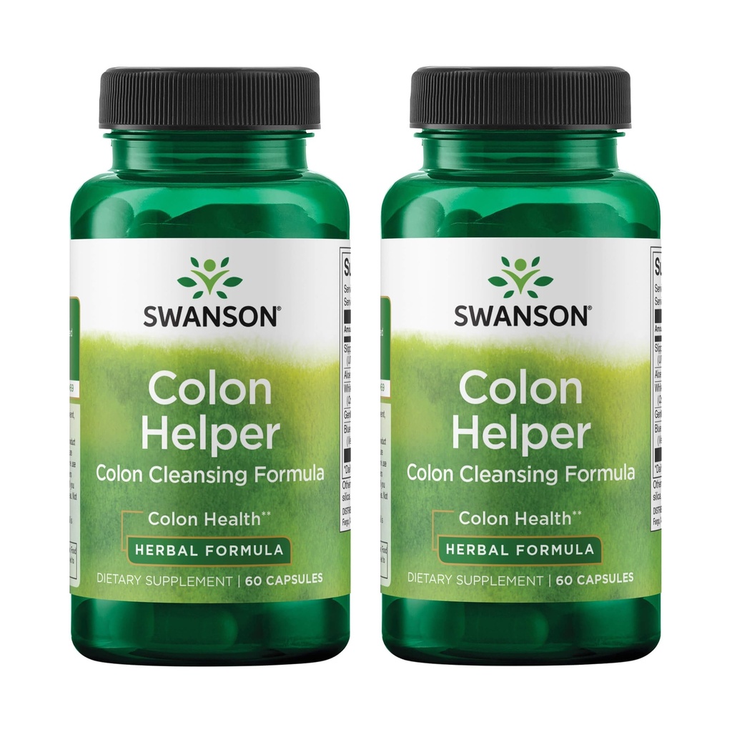 Swanson Colon Helper - fremmer fordøjelsessygdomme ved hjælp af Jernurt, Goldenseal Root, Slippery Elm Bark & mere - Urtetilskud Tilstræbende sunde elimineringer - (60 kapsler) (2 pakke)