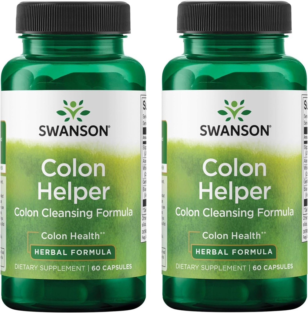Swanson Colon Helper - fremmer fordøjelsessygdomme ved hjælp af Jernurt, Goldenseal Root, Slippery Elm Bark & mere - Urtetilskud Tilstræbende sunde elimineringer - (60 kapsler) (2 pakke)