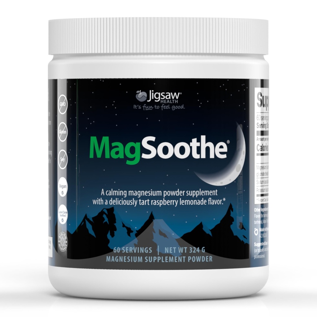 Jigsaw Health Magsothe Buddy 124; Fastvirkende, Calming Magnesium Glycinate Pulver Supplement Buddy 124; Raspberry Lemonade Flavor Buddy 124; 60 Servere (Jar)
