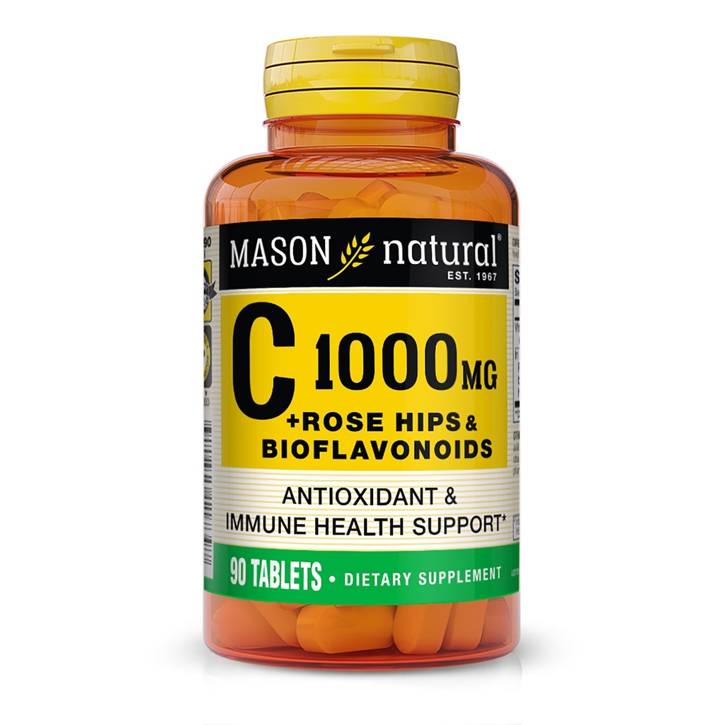 MASON NATURAL C 1000 mg Plus Rose HIPS og Bioflavonoider Complex - Understøtter et sundt immunsystem, antioxidant og essentiel ernæring, 90 tabletter