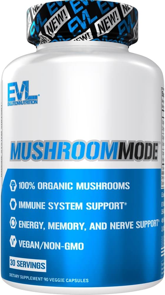 Evolution Vegan Organic Mushroom Supplement Kapsler - Organic Lions Mane Mushroom Kapsler med Cordyceps og Reishi Blend - Nootropics Brain Support Supplement for Fokus og energi - 30 Servering