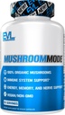 Evolution Vegan Organic Mushroom Supplement Kapsler - Organic Lions Mane Mushroom Kapsler med Cordyceps og Reishi Blend - Nootropics Brain Support Supplement for Fokus og energi - 30 Servering