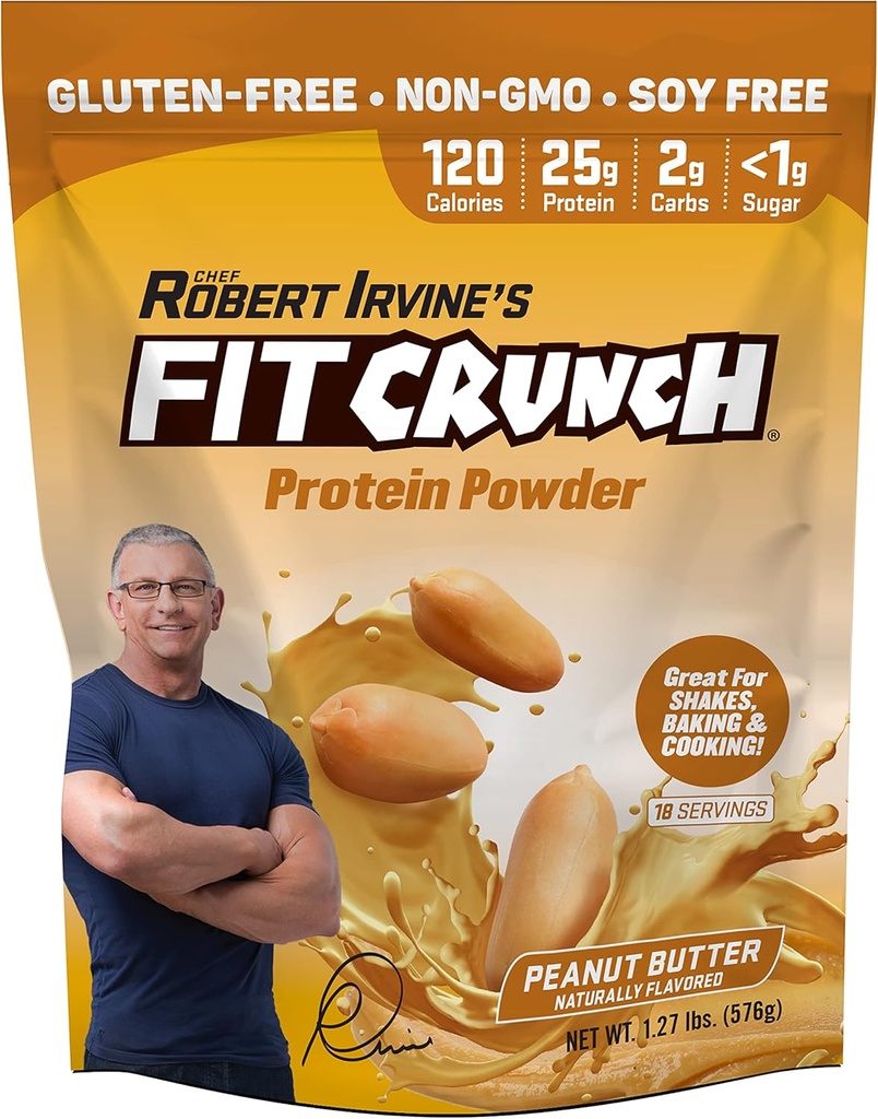 FITCRUNCH Tri- Blend Whey Protein, Keto Friendly, Low Calories, High Protein, Gluten Free, Soy Free (18 Servere, Peanut Butter)