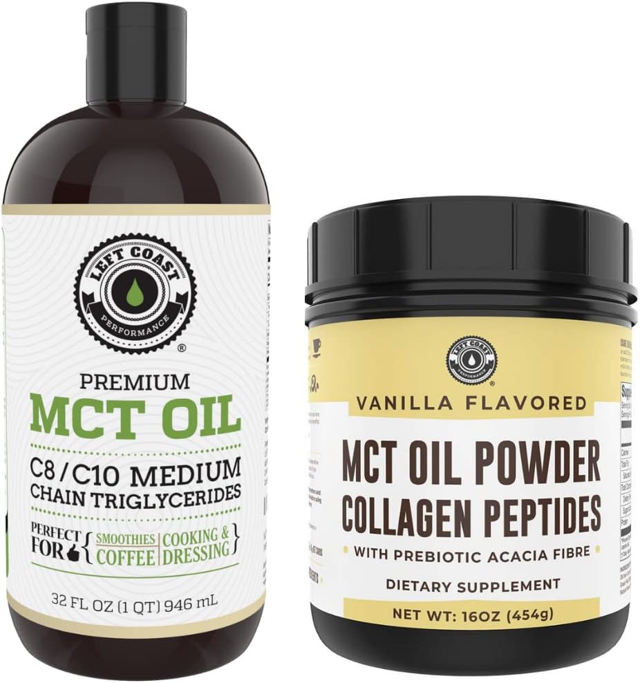 Venstre Coast Performance 32oz Premium MCT Oil og 16oz Vanilla MCT + Collagen Powder
