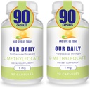 Vores Daily Vites L- Methylfolate 1mg / 1000 mcg Maksimum Strength Active Folate, 5- MTHF, Filler Free, Gluten Free, Non- GMO, Vegetar Capsules 90 Count (Pack of 2)