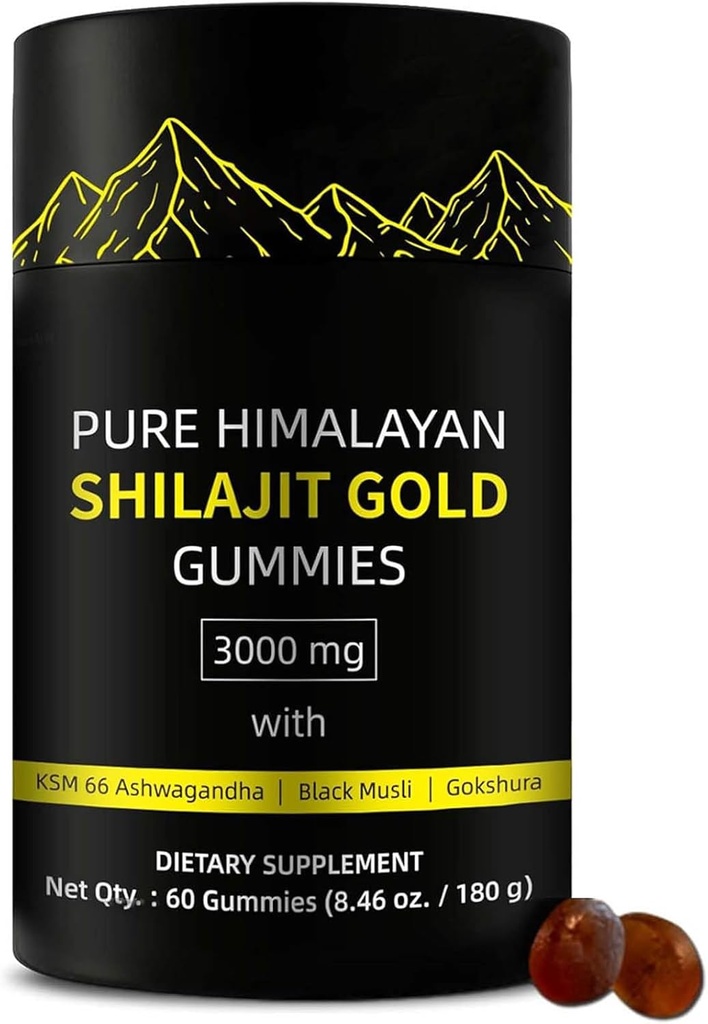 Shilajit Gummies Measures 124; Alpha Gummies for Men Measures 124; Lab Testet I No Tilded Sugar Measue 124; Ashwagandha, Gokshura Measures 124; Fulvic Acid & 85 + Trace Minerals for Men, Women Measures 124; Non- GMO Measures 124; 60 Gummy