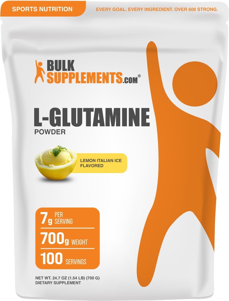 BulkSupplements.com L- Glutamin Powder - Glutamin Supplement, Aminosyre tillæg - Lemon italiensk isflavor, 7g per servering, 700g (1,5 lbs) (Pack of 1)