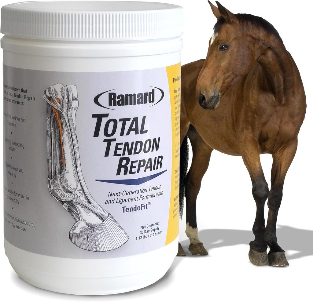 Ramard Total Tendon reparation -Avanceret pulver supplement med C-vitamin, Collagen, og MSM til hest fælles, Ligament, og Tendon support - Kosttilskud til Elasticitet og Styrke - 30 dages forsyning
