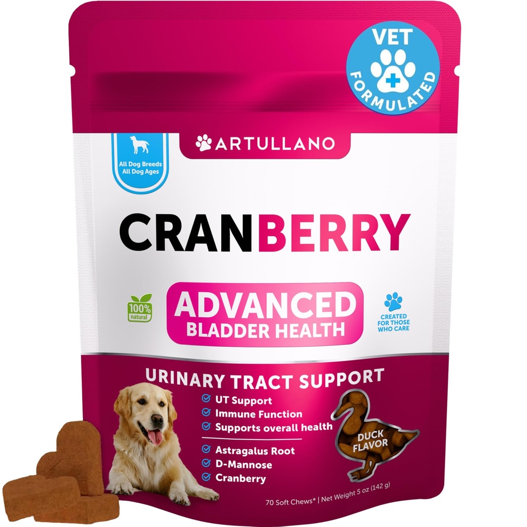 Behandling af hunde - Cranberry Supplement & Bstige Control for Hunde - Urinary Tract Inkontinens Pill, Bstige Stones - UTI Medicine Treats - 70 Soft Chews for Nyre Support med Fish Oil