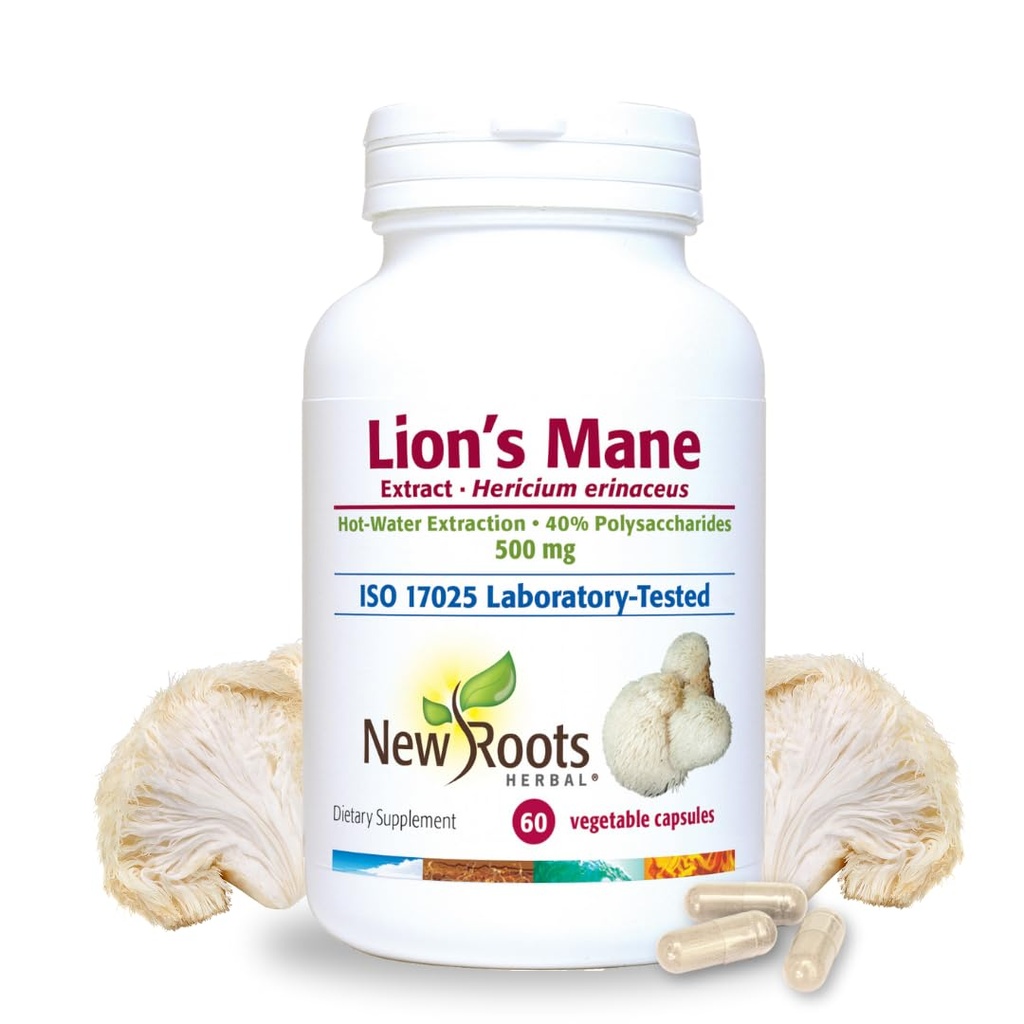 NY ROOTS HERBAL Lions Mane Supplement Kapsler; 124; 500mg Lion 's Mane Mushroom koncentreret Hot- Water Extract Shut 124; Hukommelse, Focus & immunsupport Supplement; 124; 60 Veggie Caps