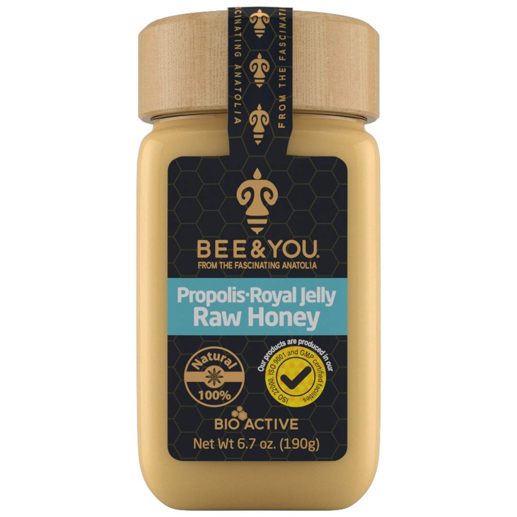 Bee og You Royal Jelly Raw Honey, Propolis Extract, 100% Natural Superfood, Ultra Pure, Immunsupport, Antioxidanter, Keto, Paleo, Gluten- Free, 6,7 oz