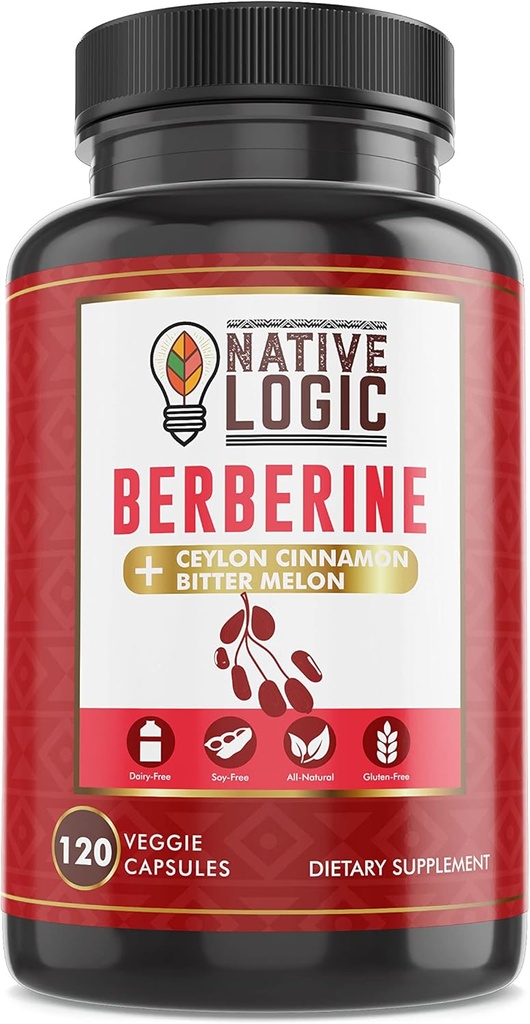 Berberine HCL 1200mg med Ceylon Cinnamon, Bitter Melon og Green Tea Extract - 124; understøtter cardiovaskulær og GI sundhed med immunsystemet support - 120 kapsler