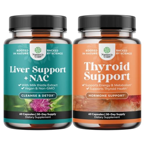 Bundle af leverstøtte NAC tillæg med mælk tidsel ekstrakt, N acetyl cystein og artichoke, og Herbal Thyroid Support Complex - Potent Kelp Jod til Hormone Balance - Mood & Energy