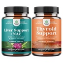 Bundle af leverstøtte NAC tillæg med mælk tidsel ekstrakt, N acetyl cystein og artichoke, og Herbal Thyroid Support Complex - Potent Kelp Jod til Hormone Balance - Mood & Energy