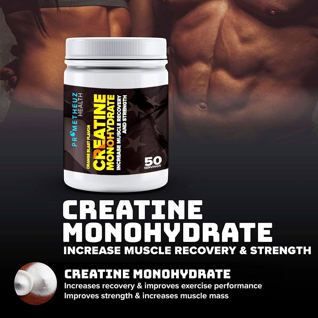PrometheuzHealth Creatinine Monohydrat - Øge muskel inddrivelse og styrke for mænd og kvinder, Hydrates Muscles og Joints Medical 124; Orange Blast Flavor, 50 Servere
