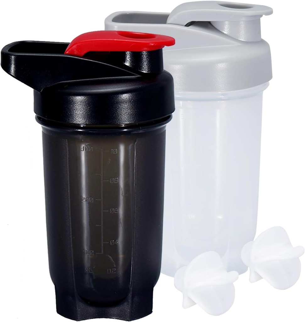Shaker Flaske Protein Shakes Cup 10 Ounce Shaker Flaske med Whish Balls, Protein Shake Flaske sæt til Protein Mixes, Shakers for Protein Shakes, Shaker Cup, Protein Shaker, Black + Grey, 2PCS