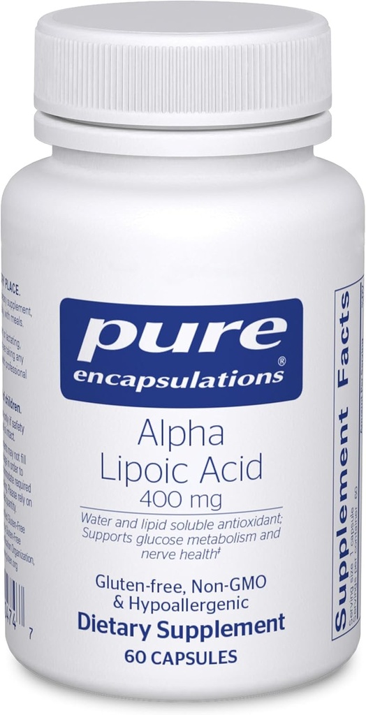 Ren indkapsling Alpha Lipoic Acid 400 mg 10 mg 12 4; ALA supplement til leverstøtte, antioxidanter, nerve og kardiovaskulær sundhed, frie radikaler og carbohydrattilskud * 12 4; 60 kapsler