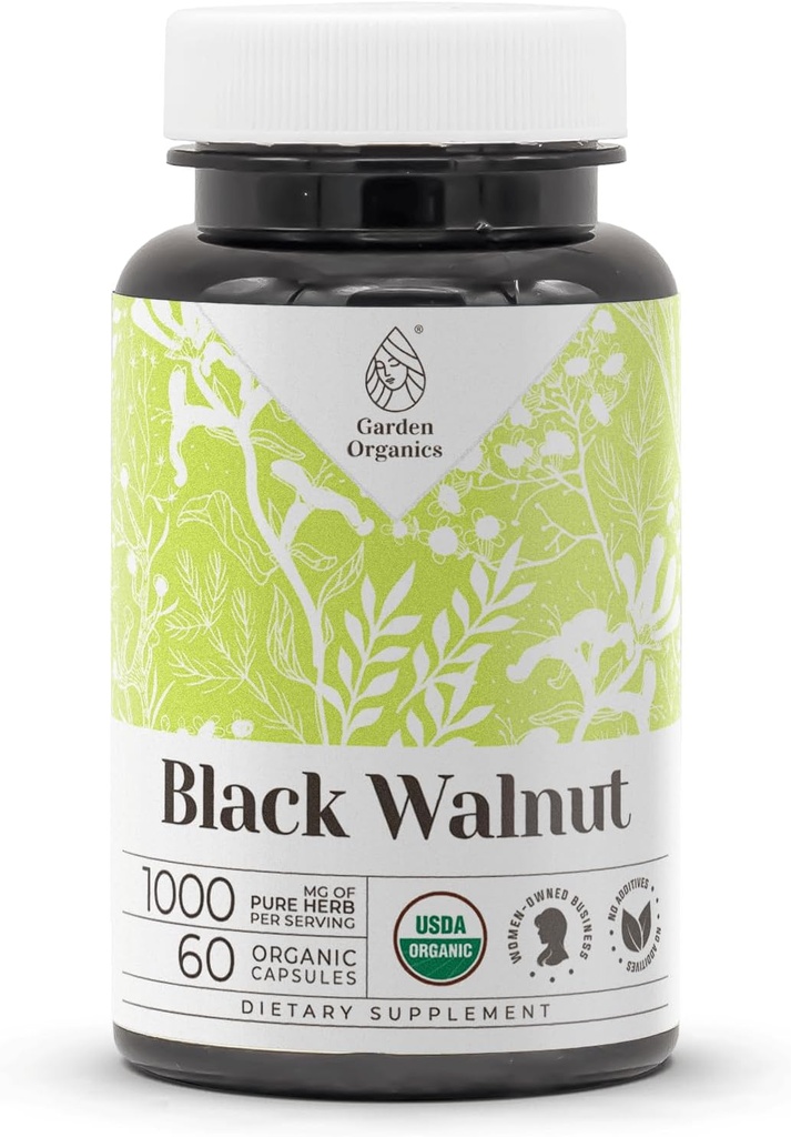 Sort valnød USDA Økologisk 60 Kapsler • 124; høj - potens naturligt supplement • 124; Certified Organic Vegetarian Capsules and Organic Black Walnut (Juglans Nigra) Tørret Hull (60 Kapsler)