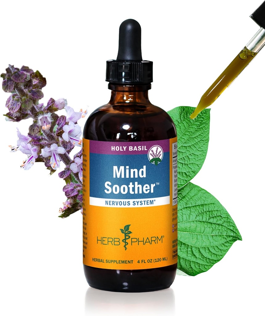 Herb Pharm Mind Soother: Holy Basil: Flydende Kava supplement til støtte rolig & afslapning, Stabilisering Support til nervesystemet, Lave med Noble Kava & Lavender Flower, Vegan, Glutenfri, 4 oz *