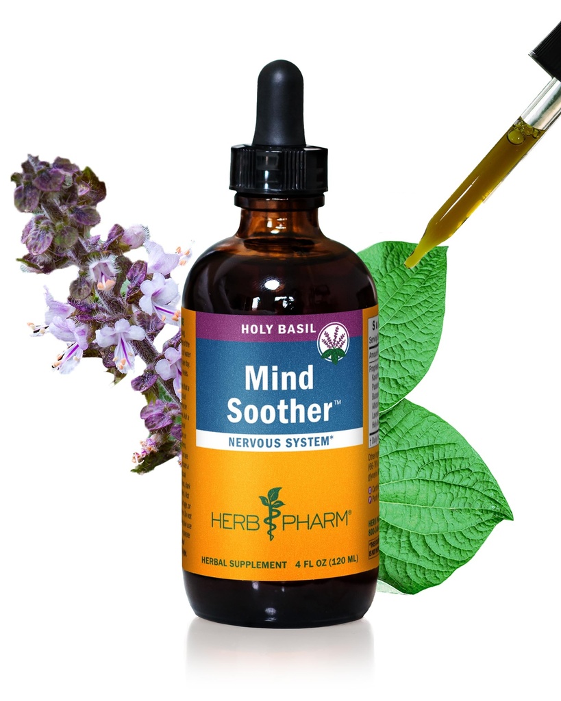 Herb Pharm Mind Soother: Holy Basil: Flydende Kava supplement til støtte rolig & afslapning, Stabilisering Support til nervesystemet, Lave med Noble Kava & Lavender Flower, Vegan, Glutenfri, 4 oz *