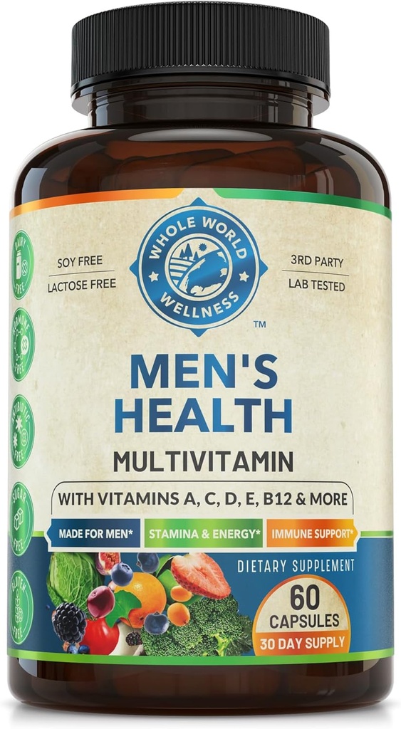 Herre Daily Multivitamin Multimineral Supplement for Energy, Focus, Stamina & Performance. Lavet til mænd med 30 + næringsstoffer, Frugt & Energi Blend. Herre Vitaminer 60 Kapsler, Made in the USA.