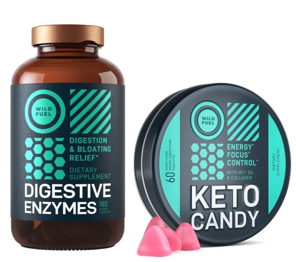 WILD FUEL Keto Candy med MCT olie og collagen og fordøjelsesenzymer med probiotika og Prebiotic Bundle