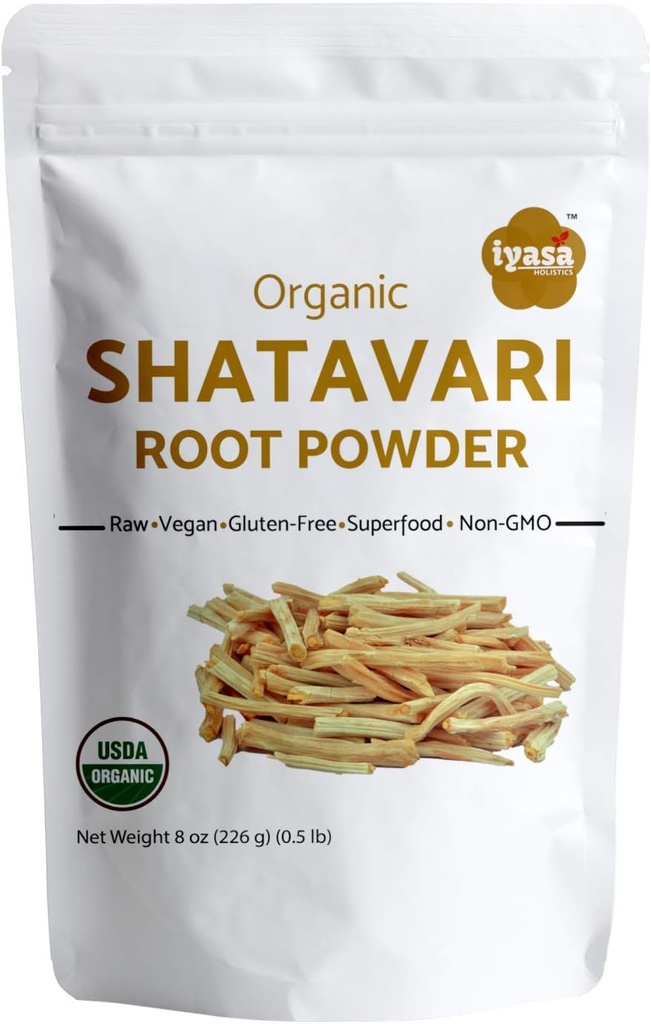 Iyasa Holtics Organic Shatavari Root Powder Value Pack på 8 oz / 227 Gm, Asparagus racemosus, USDA Organic Ayurveda urt, Women 's Health Tonic, General Foryngende Tonic Resealable Pouch