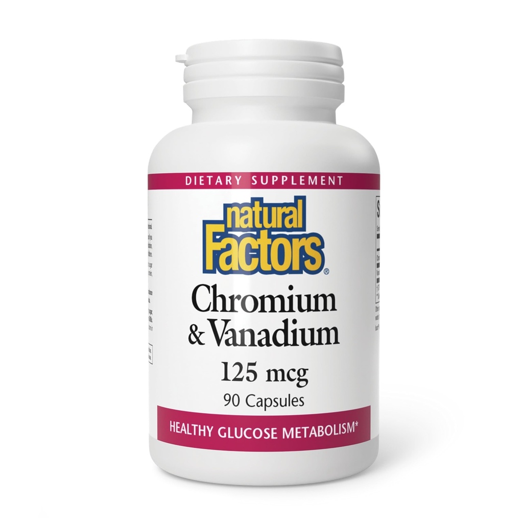 Naturlige faktorer, Chrom & Vanadium 125 mcg, understøtter sund metabolisme, 90 kapsler