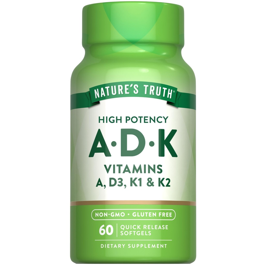Nature 's Truth Vitamin ADK er 124; 60 Softgels er 124; høj styrke af vitamin A, D3, K1 & K2 er 124; Non- GMO & Gluten Free Supplement