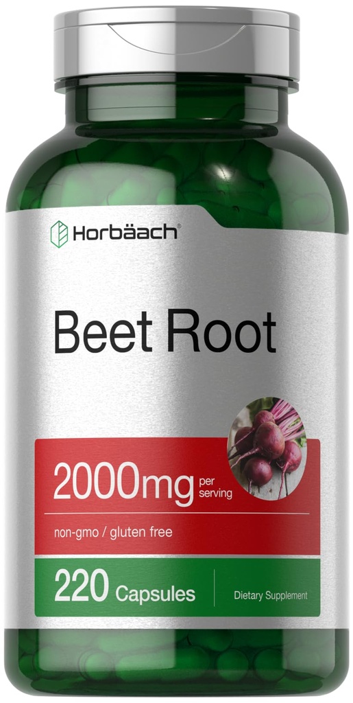 Horbäach Beet Root Powder Capsules ttesmå 124; 220 Pills ttesmå 124; Urteekstrakt 124; Non- GMO, Gluten Free Supplement