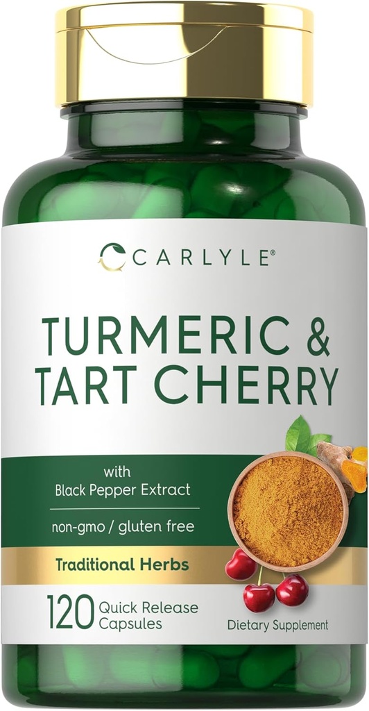 Carlyle gurkemeje og Tart Cherry Kapsler 124; 120 Greve 124; med Bioperine 124; Vegetar, Non- GMO, Gluten Free Supplement